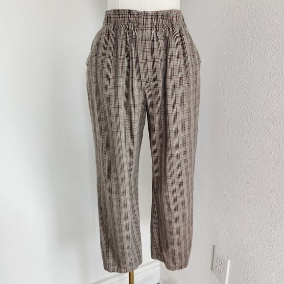 Vintage Cabin Creek Plaid Tan Red High Rise Trousers Straight Leg Stretchy Pants - Picture 1 of 8